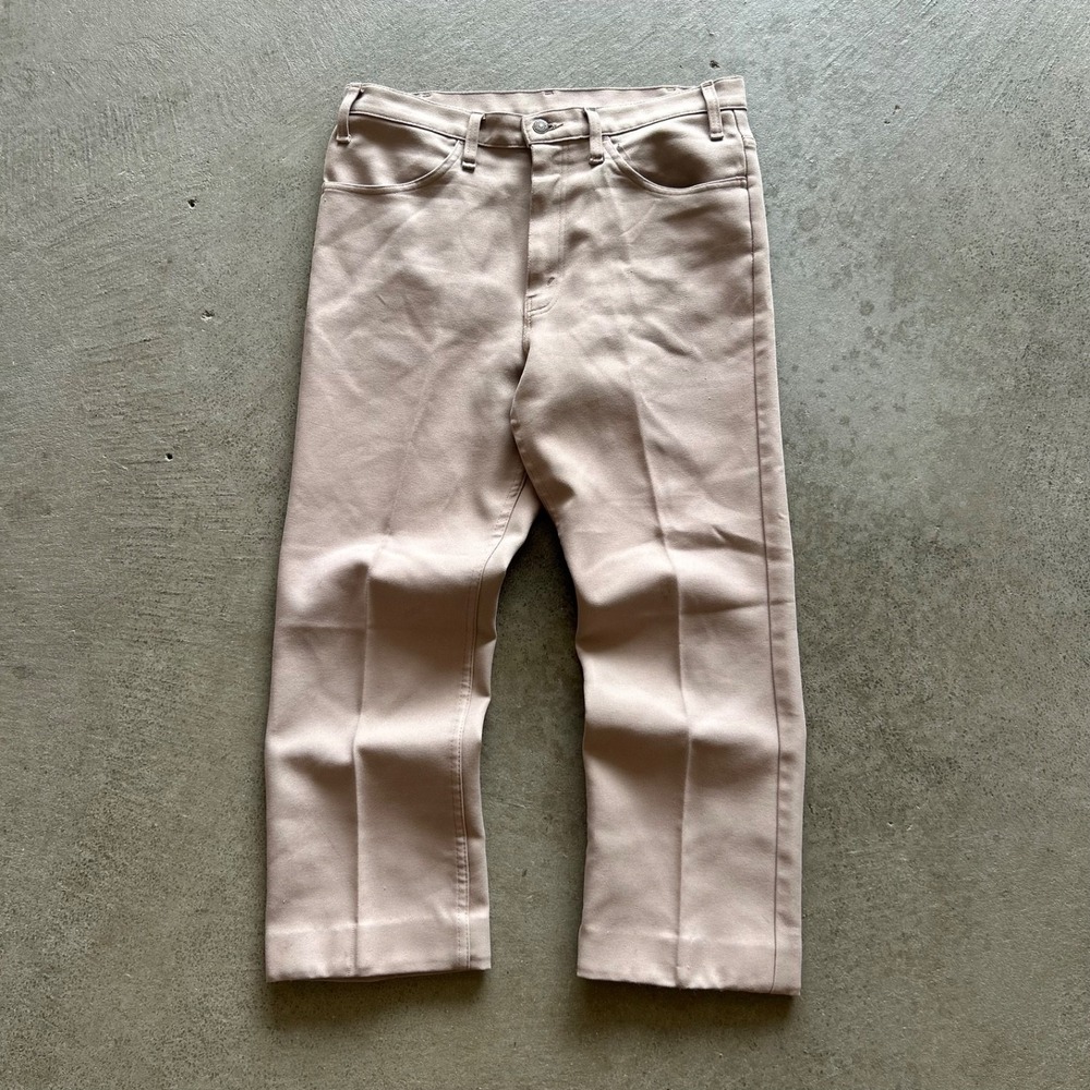 Vintage 70s Levis 517 Pants Size 34x26 Tan Slacks‎ Bootcut Trousers Scovill Zip